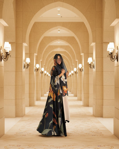 Black Floral Abaya and Hijab Set, product view 5 5