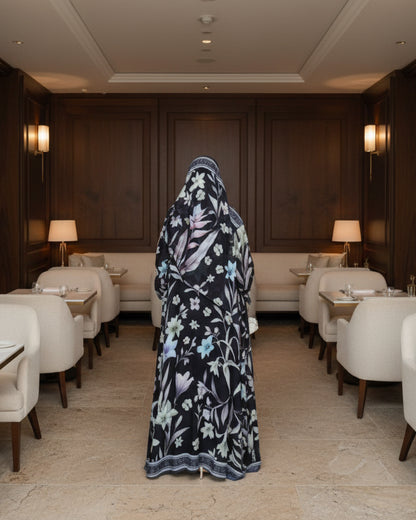 Black Floral Abaya and Hijab Set Style 03 for Everyday Wear, product view 2 4