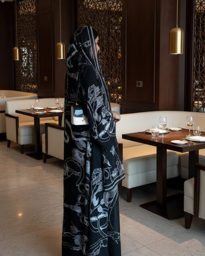 Black Floral Abaya and Hijab Set Style 04 for Eid, product view 4 4