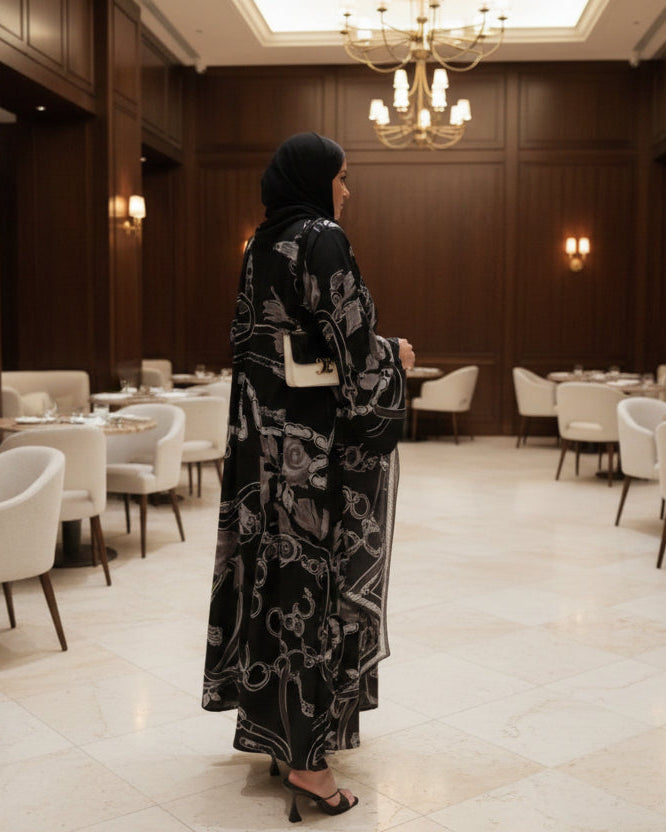 Black Floral Abaya and Hijab Set Style 04 for Eid, product view 5