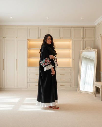Black Floral Embroidered Abaya for Everyday Wear, product view 3 4
