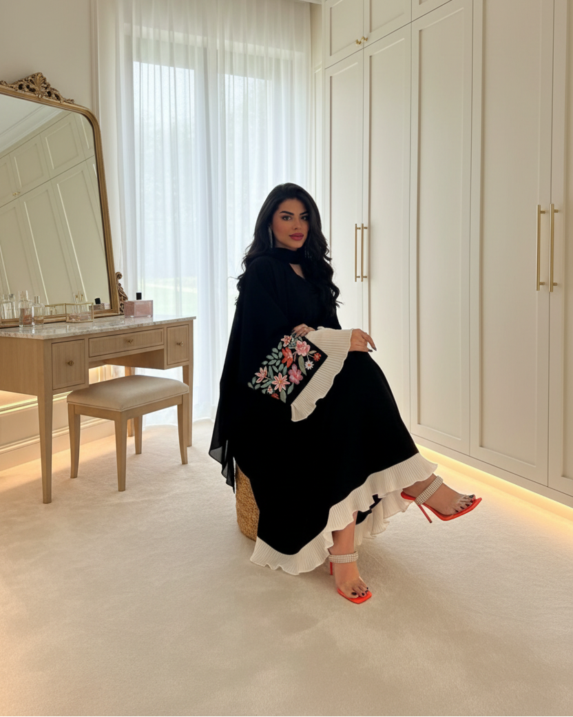 Black Floral Embroidered Abaya for Everyday Wear, product view 4
