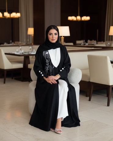 Black Floral Embroidered Abaya Style 02, product view 3 2