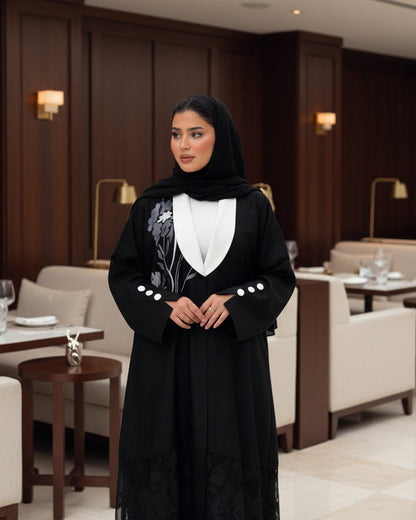 Black Floral Embroidered Abaya Style 02, product view 4 3