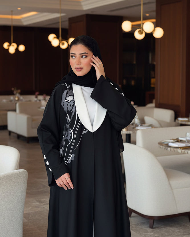 Black Floral Embroidered Abaya Style 02, product view 5