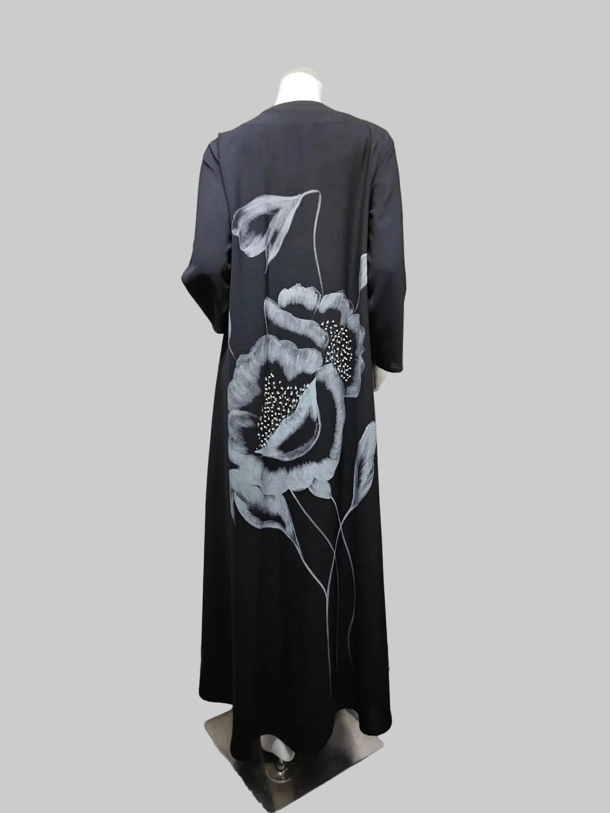 Black Floral Embroidered Jilbab for Layering, product view 4