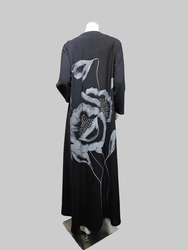 Black Floral Embroidered Jilbab for Layering, product view 4 2