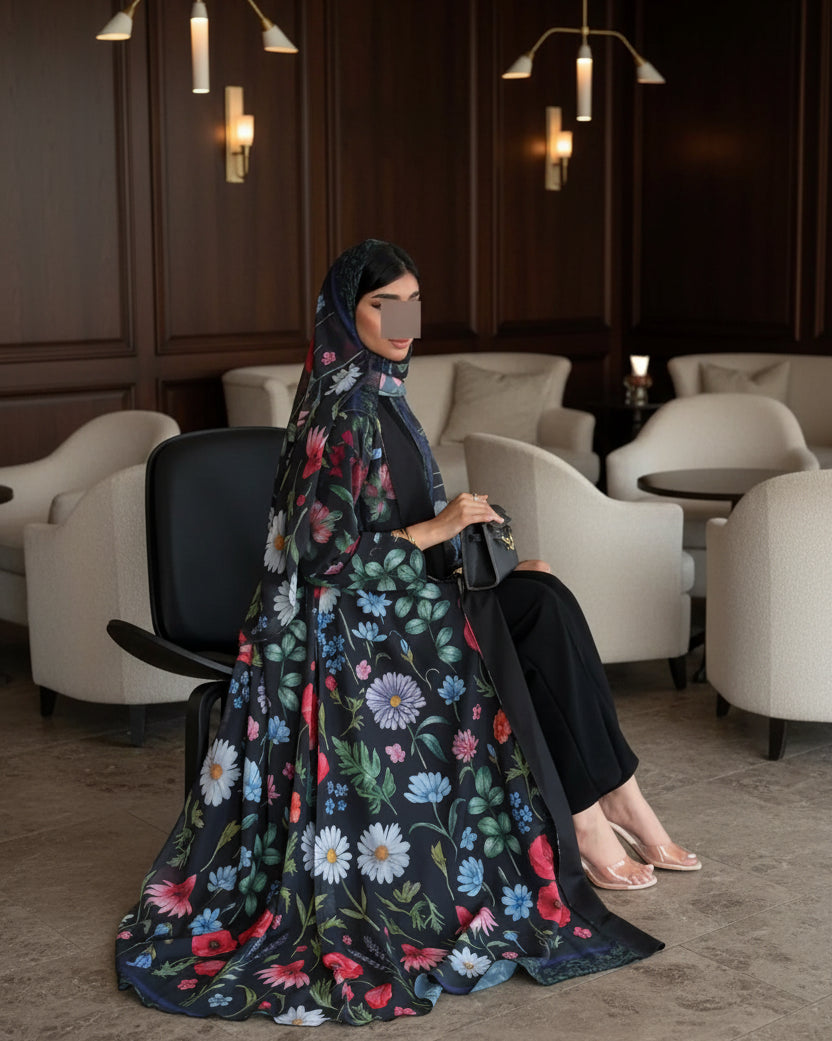 Black Floral Maxi Dress and Hijab Set, product view 4