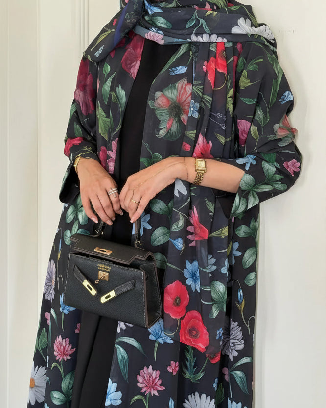 Black Floral Maxi Dress and Hijab Set, product view 5