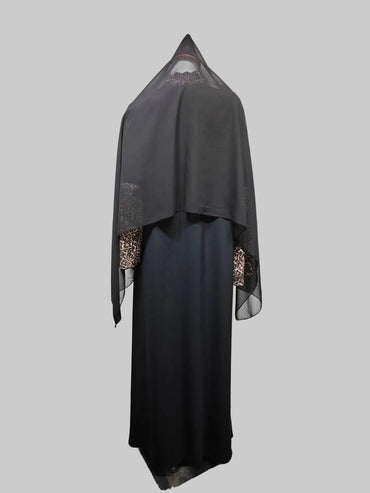 Black Leopard Print Abaya and Hijab Set for Eid, product view 2 2
