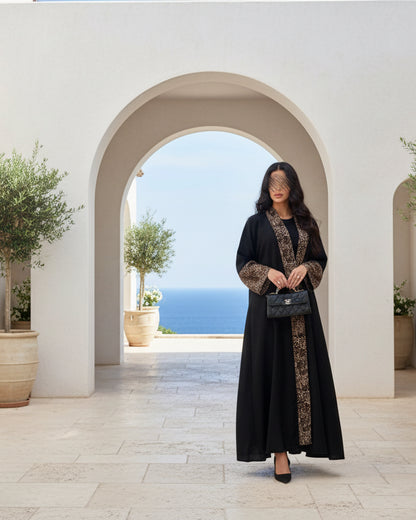 Black Leopard Print Abaya and Hijab Set for Eid, product view 3 3