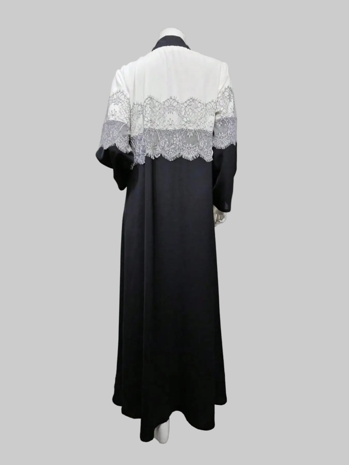 Black Patchwork Lace-Trim Abaya and Hijab Set, product view 2