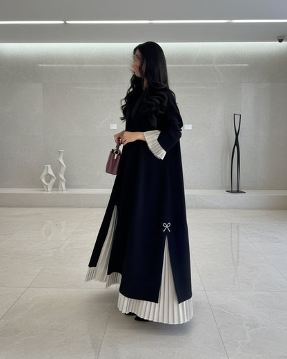 Black Patchwork Pearl-Embellished Open Abaya for Eid, product view 3 3