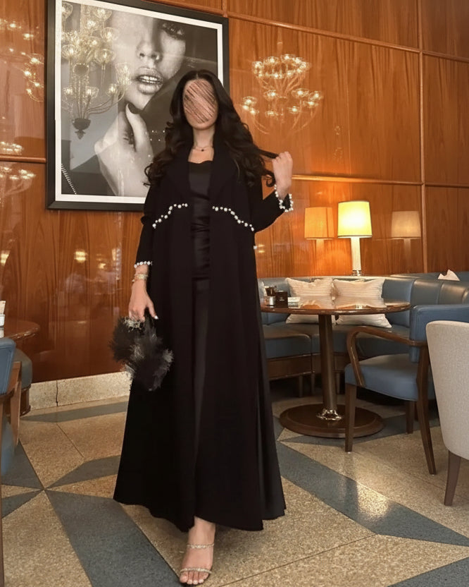 Black Pearl-Embellished Modest Maxi Dress for Eid, product view 1 1