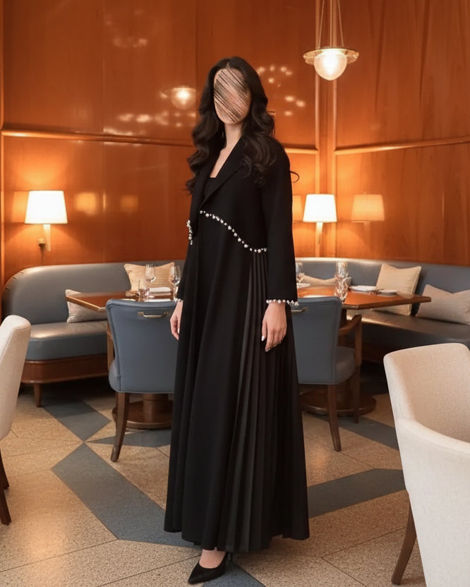 Black Pearl-Embellished Modest Maxi Dress for Eid, product view 3