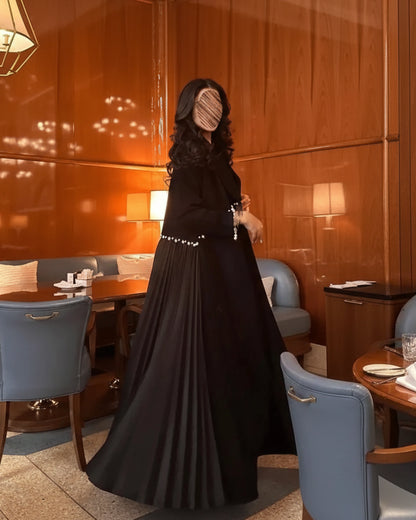 Black Pearl-Embellished Modest Maxi Dress for Eid, product view 4 4