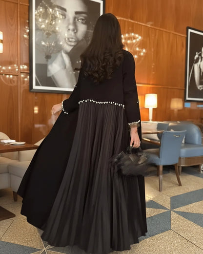 Black Pearl-Embellished Modest Maxi Dress for Eid, product view 6 6
