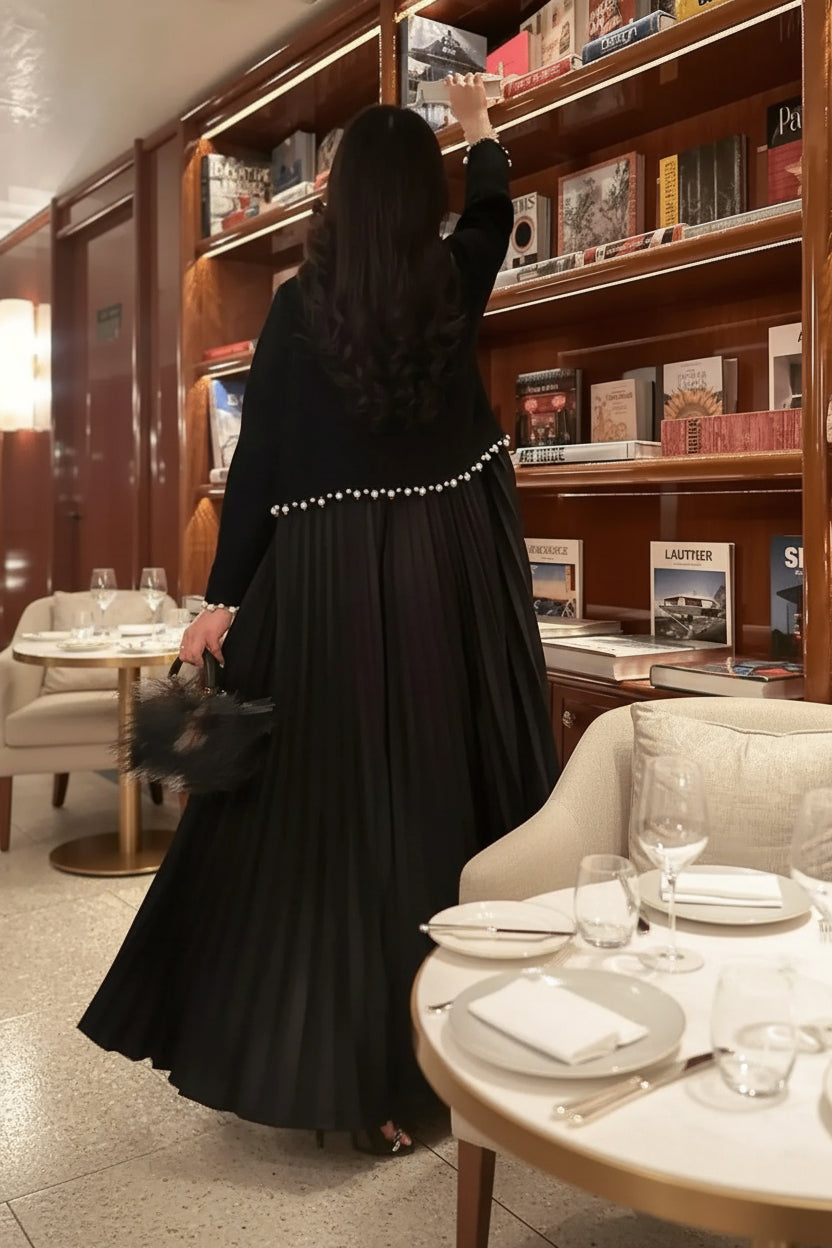 Black Pearl-Embellished Modest Maxi Dress for Eid, product view 8