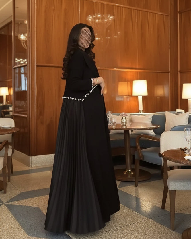 Black Pearl-Embellished Modest Maxi Dress for Eid, product view 9