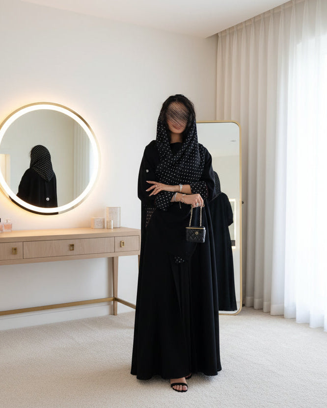 Black Polka Dot Abaya and Hijab Set, product view 3