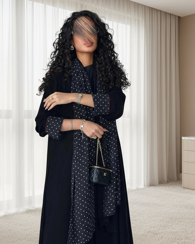 Black Polka Dot Abaya and Hijab Set, product view 5