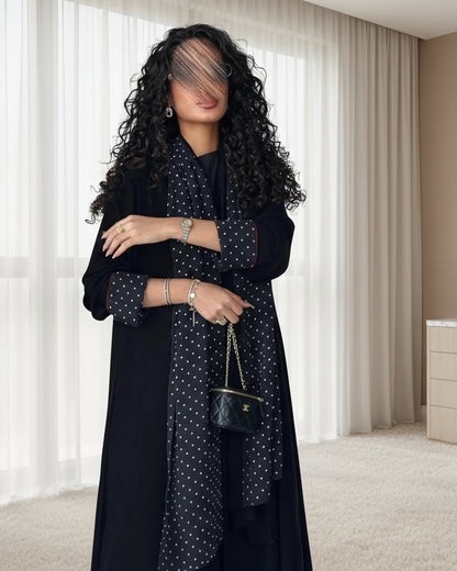 Black Polka Dot Abaya and Hijab Set, product view 5 5
