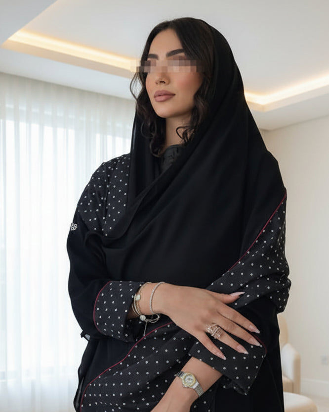 Black Polka Dot Abaya and Hijab Set, product view 6