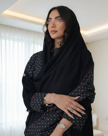 Black Polka Dot Abaya and Hijab Set, product view 6 6