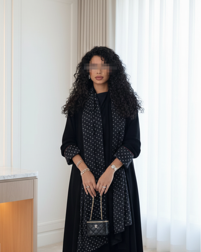 Black Polka Dot Abaya and Hijab Set, product view 7