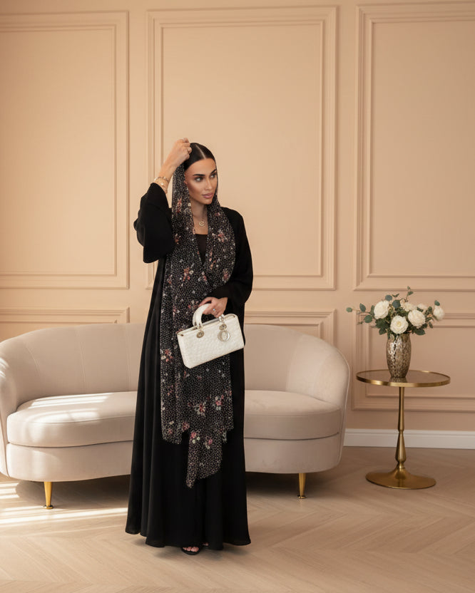 Black Polka Dot Floral Maxi Dress and Hijab Set for Everyday Wear, product view 2