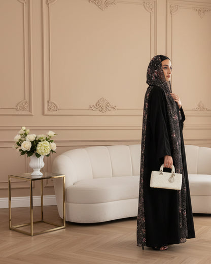 Black Polka Dot Floral Maxi Dress and Hijab Set for Everyday Wear, product view 3 4