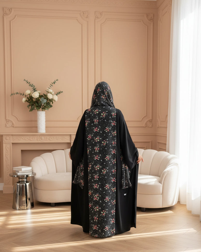 Black Polka Dot Floral Maxi Dress and Hijab Set for Everyday Wear, product view 5