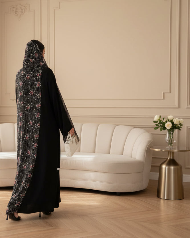 Black Polka Dot Floral Maxi Dress and Hijab Set for Everyday Wear, product view 7