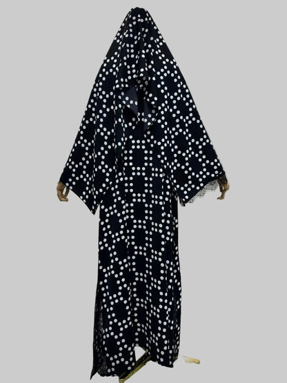 Black Polka Dot Patchwork Open Abaya for Everyday Wear, product view 3 2