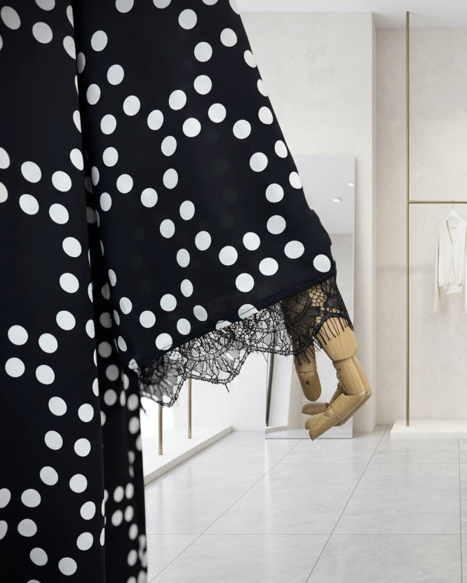 Black Polka Dot Patchwork Open Abaya for Everyday Wear, product view 5
