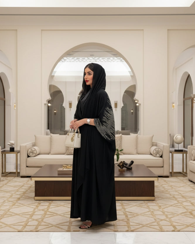Black rhinestone-trim kaftan