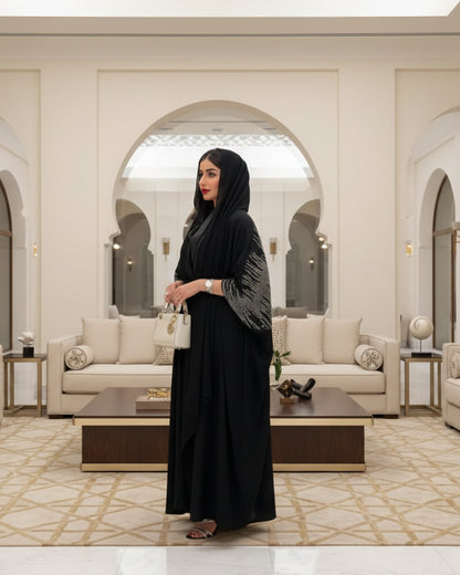 Black Rhinestone-Trim Kaftan for Eid, product view 4 3
