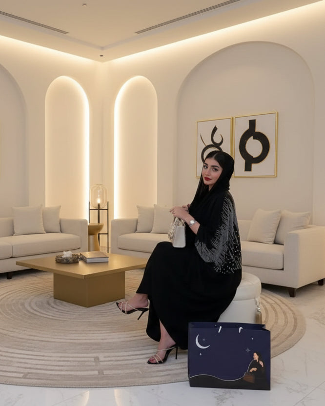 Black Rhinestone-Trim Kaftan for Eid, product view 5