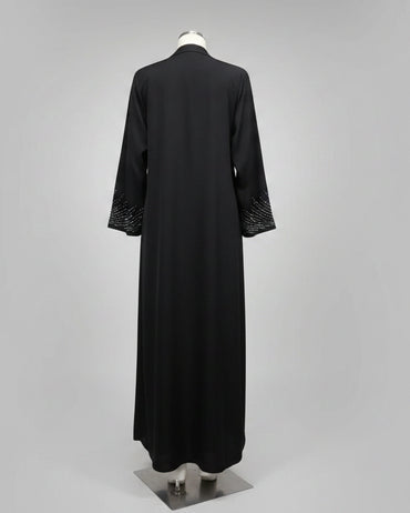 Black Rhinestone-Trim Open Abaya for Eid, product view 2 2