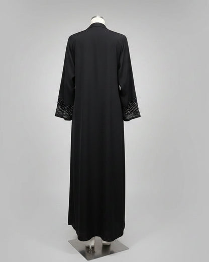 Black Rhinestone-Trim Open Abaya for Eid, product view 2 2