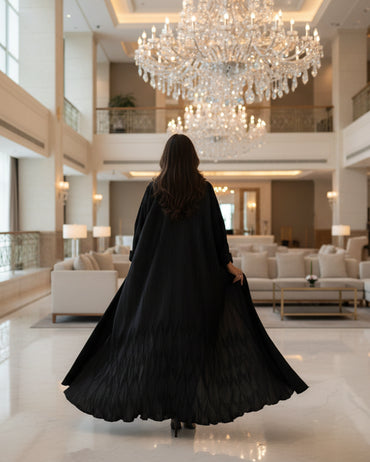 Black Solid Open Abaya for Eid, product view 2 2