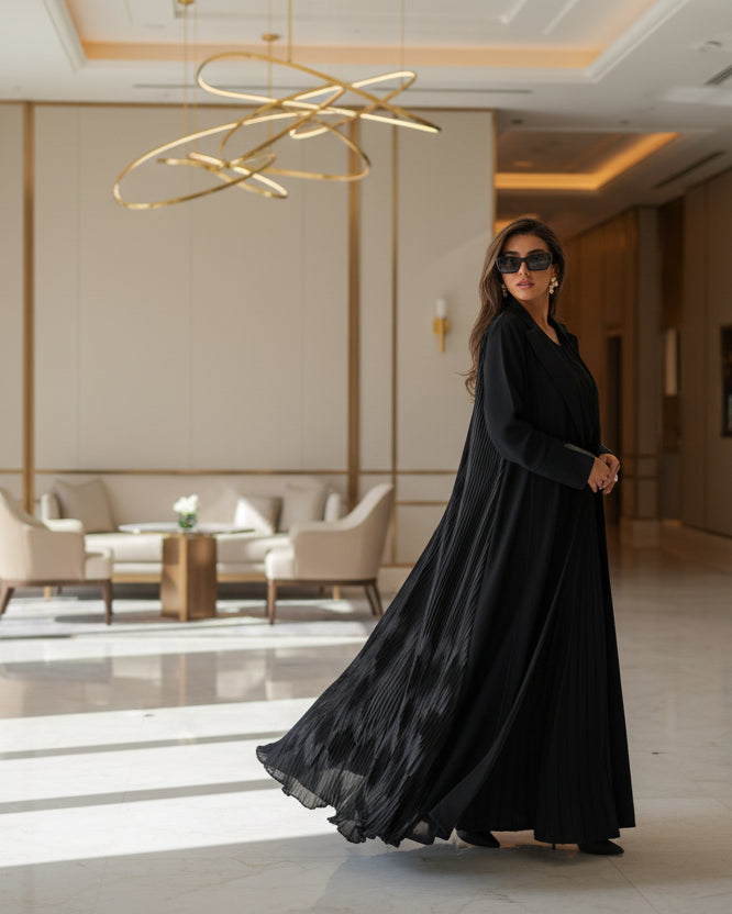 Black Solid Open Abaya for Eid, product view 4