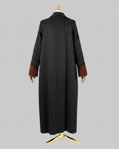 Black Striped Open Abaya for Eid, product view 2 2