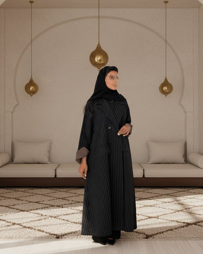 Black Striped Open Abaya for Eid, product view 4 3