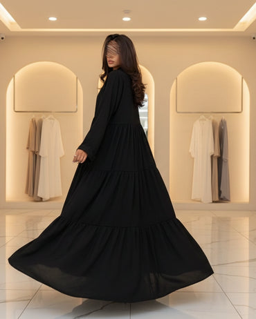 Black Tiered-Ruffle Open Abaya for Eid, product view 2 2