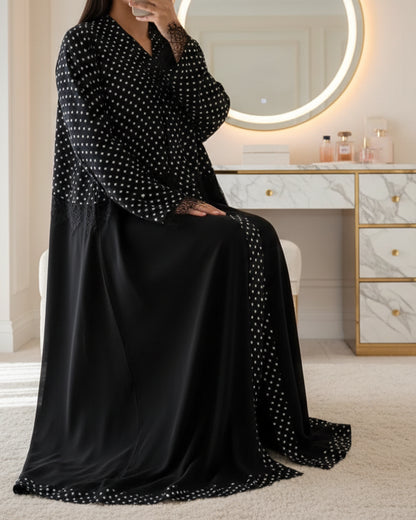 Black Wave Detail Patchwork Maxi Dress and Hijab Set, product view 5 6