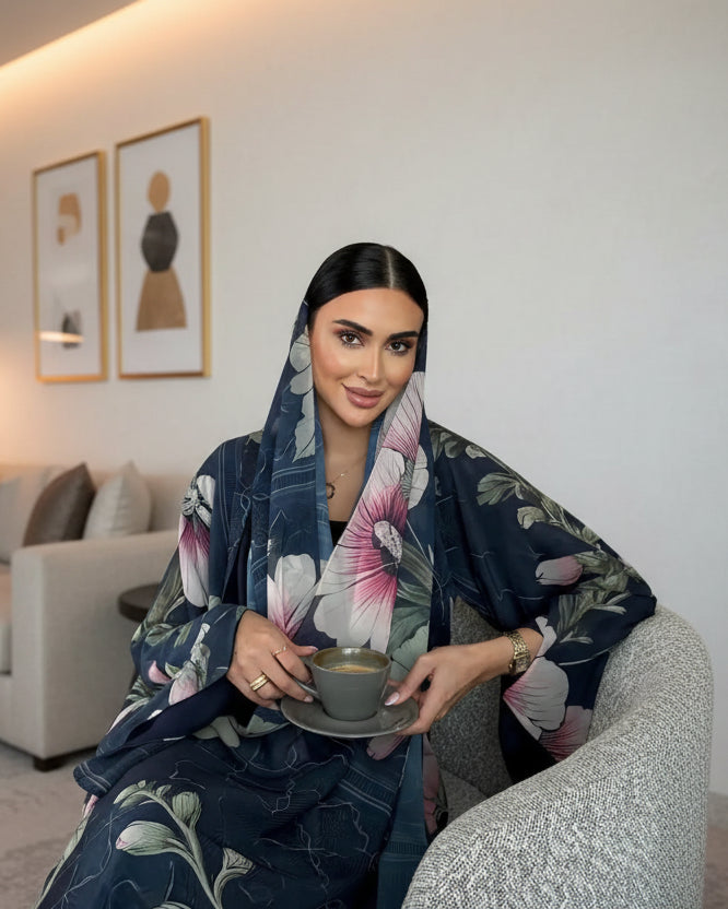 Blue Floral Kaftan and Hijab Set, product view 1