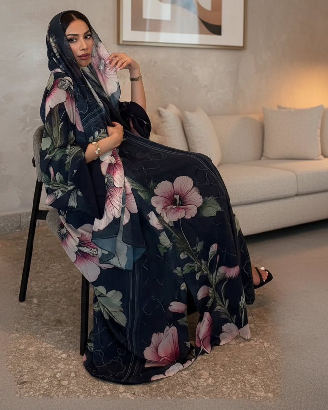 Blue Floral Kaftan and Hijab Set, product view 5