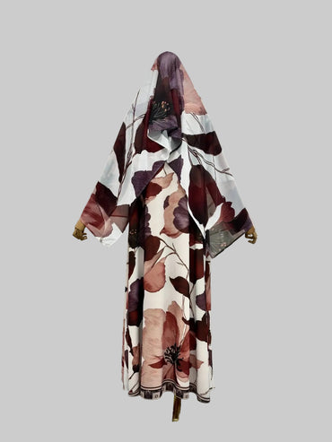 Brown Abstract Print Abaya and Hijab Set, product view 2 2
