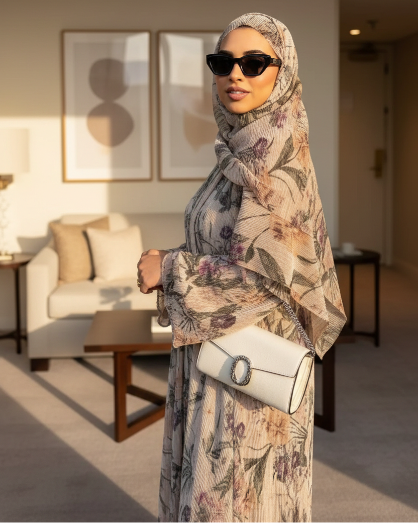 Brown Pleated Open Abaya for Layering, product view 4 1